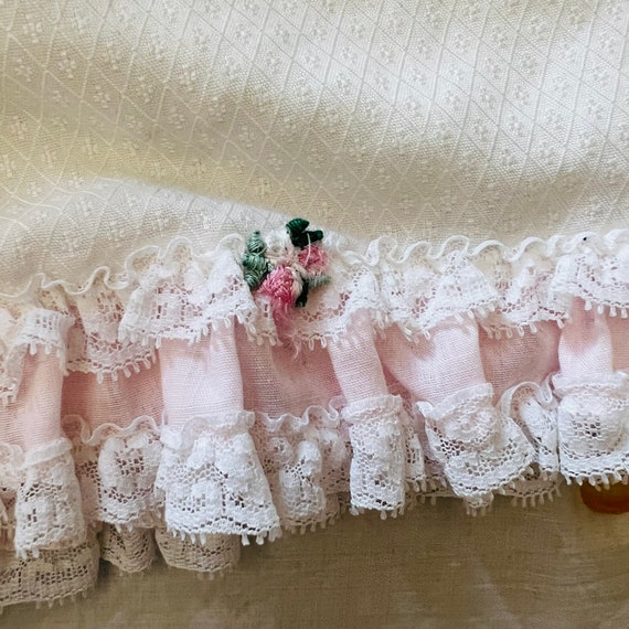 Baby girls vintage dress white pink floral smocki… - image 2