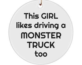 Monster Truck Ornament Gift For Her Friends Female Drivers Stunt Girl, Decor Gift For Girlfriend Wife Car Mirror Hanging Idea, Anniversary