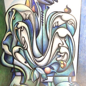 334 Blue Mood 2003, Tinta india, lápiz sobre papel Pintura, Arte hecho a mano, Pintura pintada a mano, Arte original, India Ink Art, Arte a lápiz