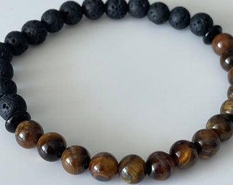 Pulsera de cuentas para hombre, pulsera de piedra de ojo de tigre, pulsera de lava, pulsera unisex