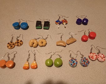 Unique Handmade Polymer Clay Charm Earrings, Seasonal, Food, Animals