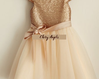 flower girl dress, party dress, birthday dress, wedding dress, tulle dress, Gold Dress, Kids size 4-12 dress