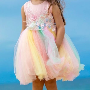 Regenbogen Blume Kinder Kleid / Faust Geburtstag Geschenkbox, Einhornkleid, Regenbogenkleid