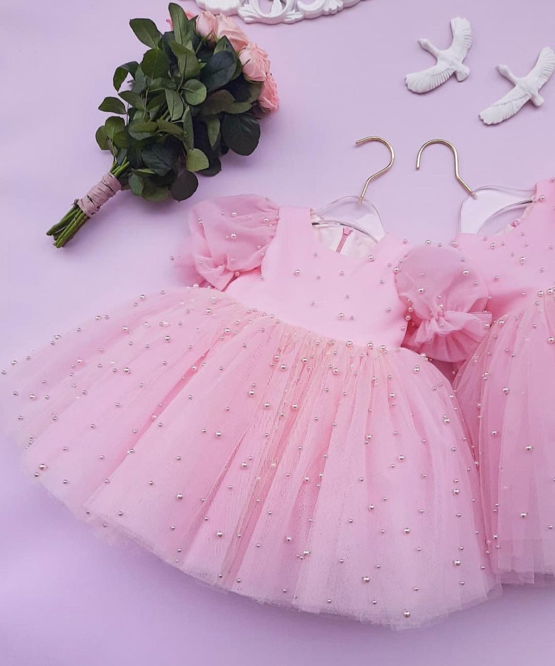 Pink Girls Dress, Birthday Outfit, Fluffy Pink Princess Dress