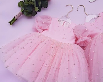 Pink girls dress, Birthday outfit, Fluffy pink princess dress, first birthday dress