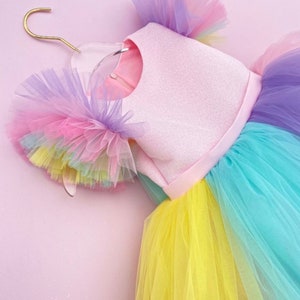Rainbow Fluffy Dress, Kids dress, Birthday outfit, Princess Dress