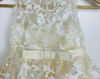Vestido de tul marfil de encaje, vestido de niña flor, vestido de fiesta, favor de boda, vestido de cumpleaños