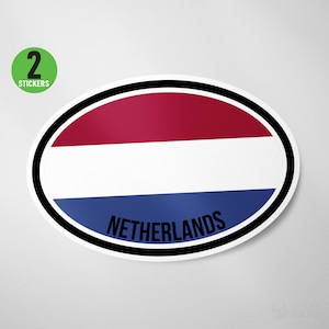 May include: Two oval stickers with the Dutch flag and the word "NETHERLANDS" printed in black.