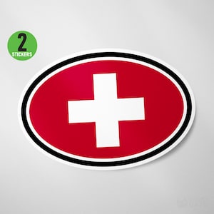 2 Pack - Switzerland Flag Oval Sticker Vinyl Decal