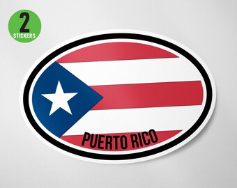 2 Pack - Puerto Rico Flag Oval Sticker Vinyl Decal