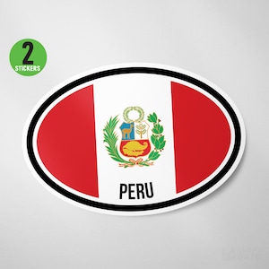 2 Pack - Peru Flag Oval Sticker Vinyl Decal