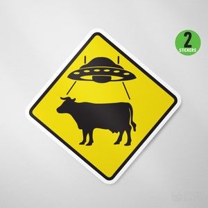 2 Pack - UFO Cow Abduction Decal Vinyl Sticker
