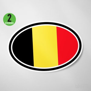 2 Pack - Belgium Flag Oval Sticker Vinyl Decal