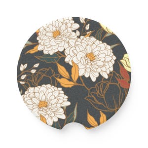 Floral Soapstone Car Coaster | Cute Car Accessory, Flower Designs, Unique Gift Idea for Her, Car Accessories, Home Decor