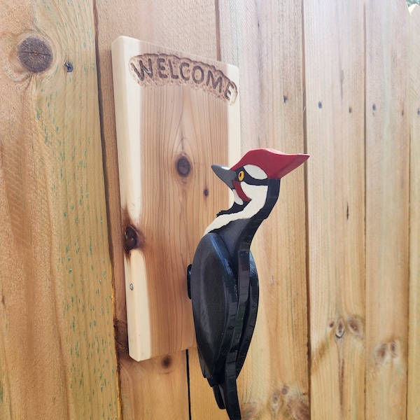 Woodpecker Door Knocker, Handmade Wood Door Knocker, Pileated Woodpecker Door Knocker