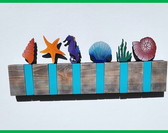 Rustic Beach Style Modern Coat Rack, Coastal Coat Rack, 6 Hook Coastal Island Style Coat Rack (Decorations Sold Separately)