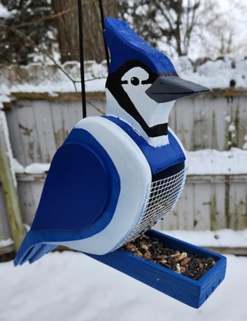Handmade Blue Jay Bird Feeder, Blue Jay Bird Feeder, Unique Bird Feeder