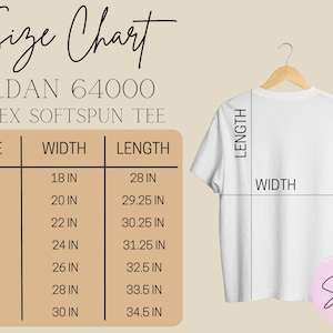 Gildan 64000, G640 Size Chart, T-shirt Mockup, Unisex Softstyle Tee Size Chart, Print On Demand, Gildan 64000 Size Chart, 6400 Size Chart