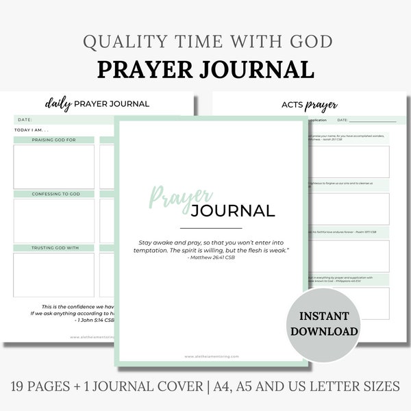 Printable Prayer Journal, ACTS Method Worksheet, Daily and Weekly Faith Reflection Notes, Prayer Prompts, Planner Pages, Instant Download