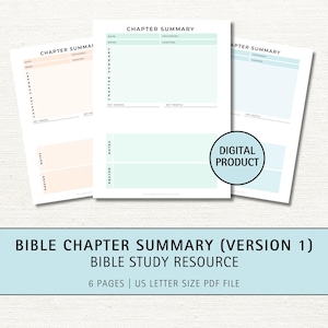 Modèle imprimable de résumé de chapitre de la Bible, notes d'étude de la Bible, croissance de la foi chrétienne