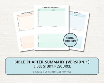 Bible Chapter Summary Printable Template, Bible Study Notes, Christian Faith Growth
