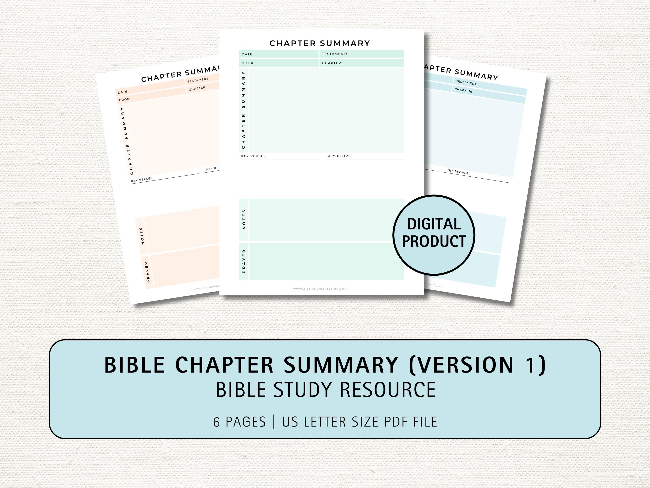 Bible Chapter Summary Printable Template, Bible Study Notes, Christian ...