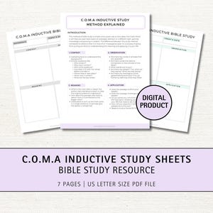 COMA Inductive Bible Study Worksheets, Christian Printable Scripture Study, Bible Journal Notes, Christian Guided Template, Bible Worksheets
