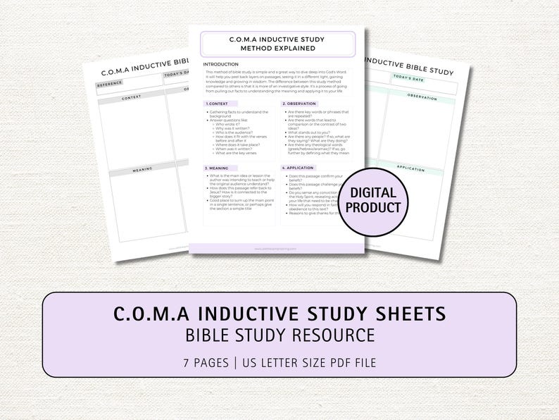 COMA Bible Study Worksheets: Inductive Scripture Study (digital ...