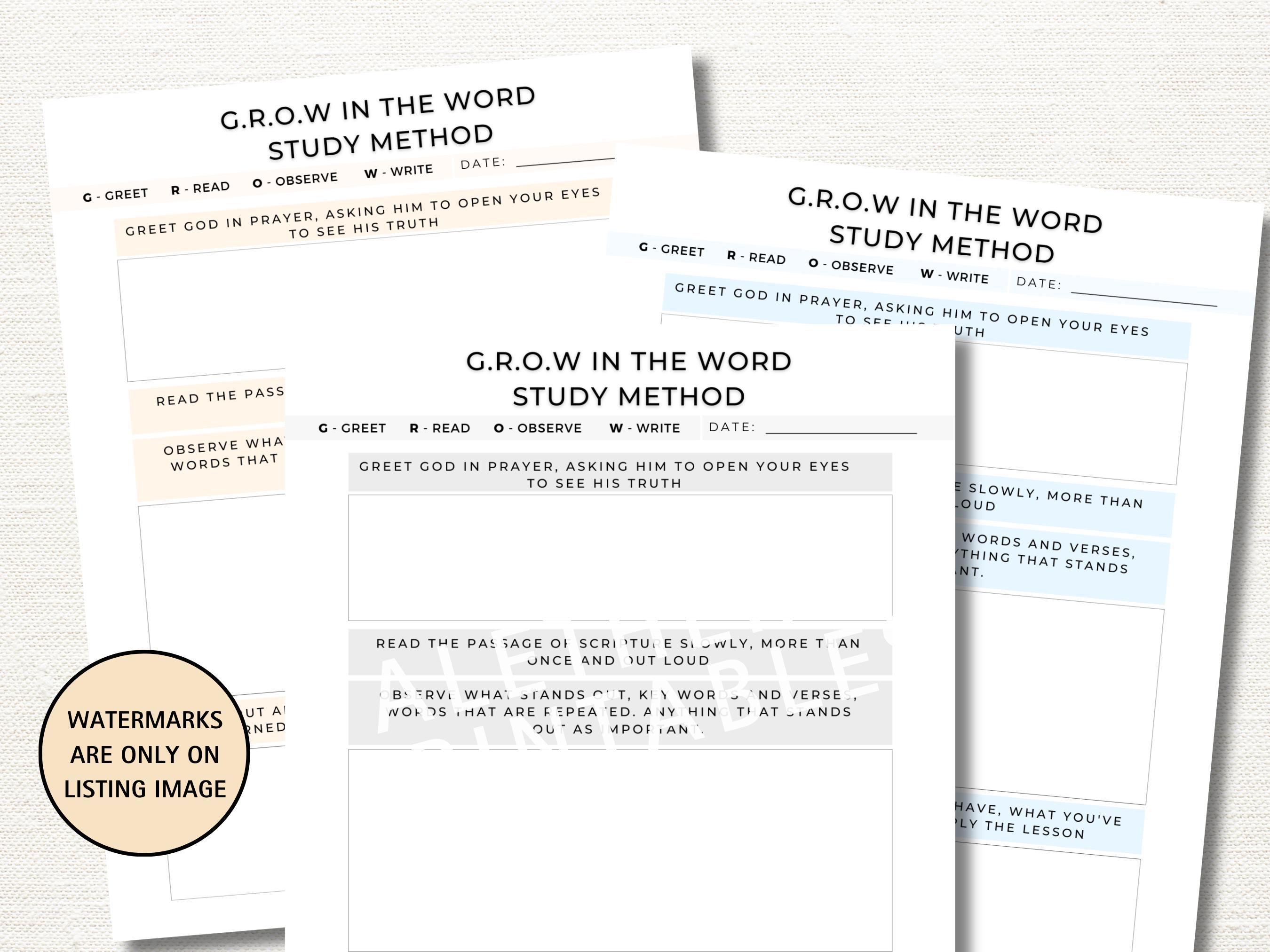 GROW Bible Study Printable: Daily Devotion Notes (digital Download) - Etsy