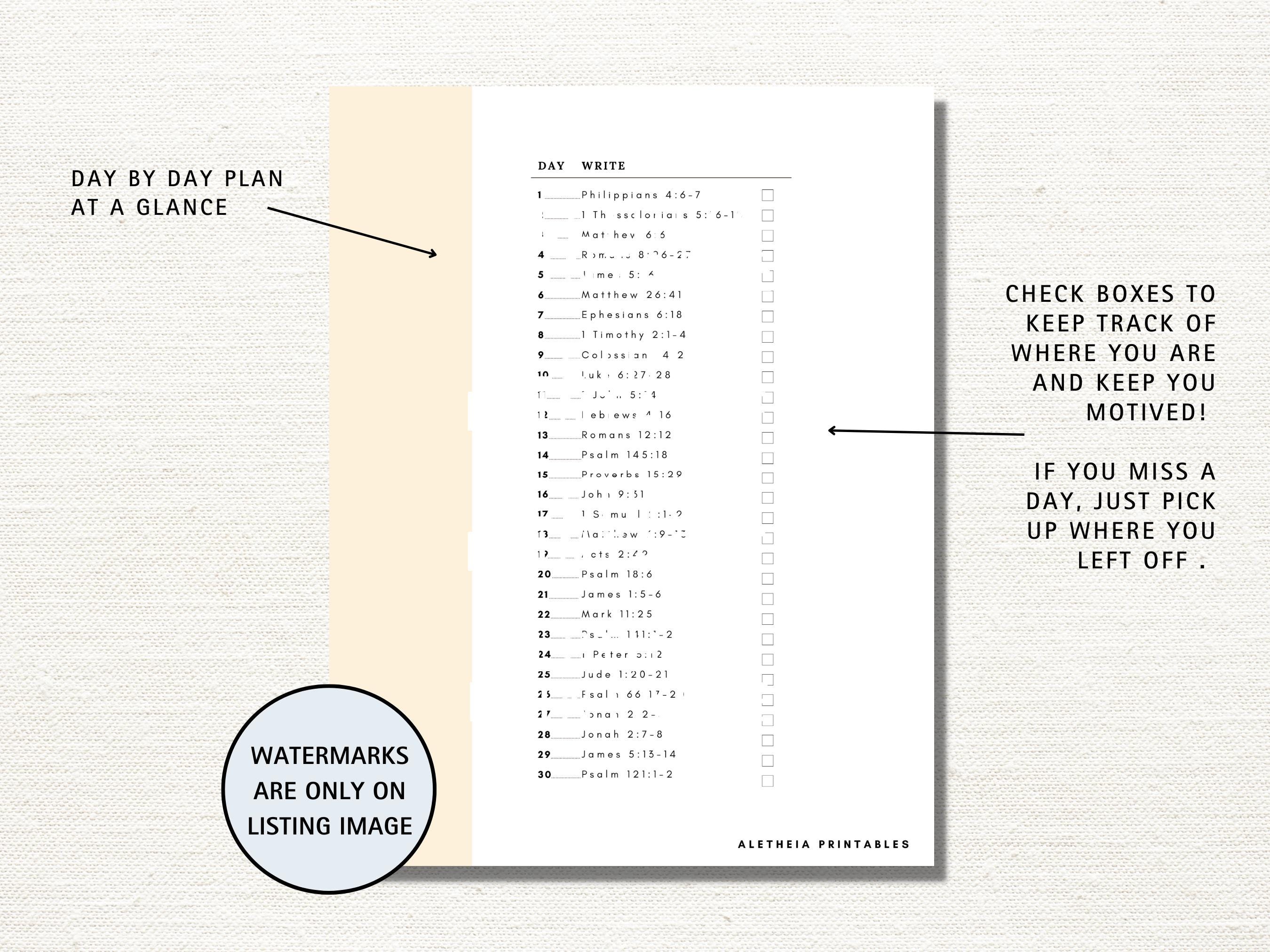 Prayer Scripture Writing Plan: Bible Study Journal (digital Download ...