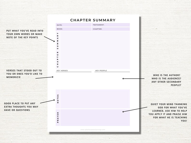 Bible Chapter Summary Printable Template, Bible Study Notes, Christian ...
