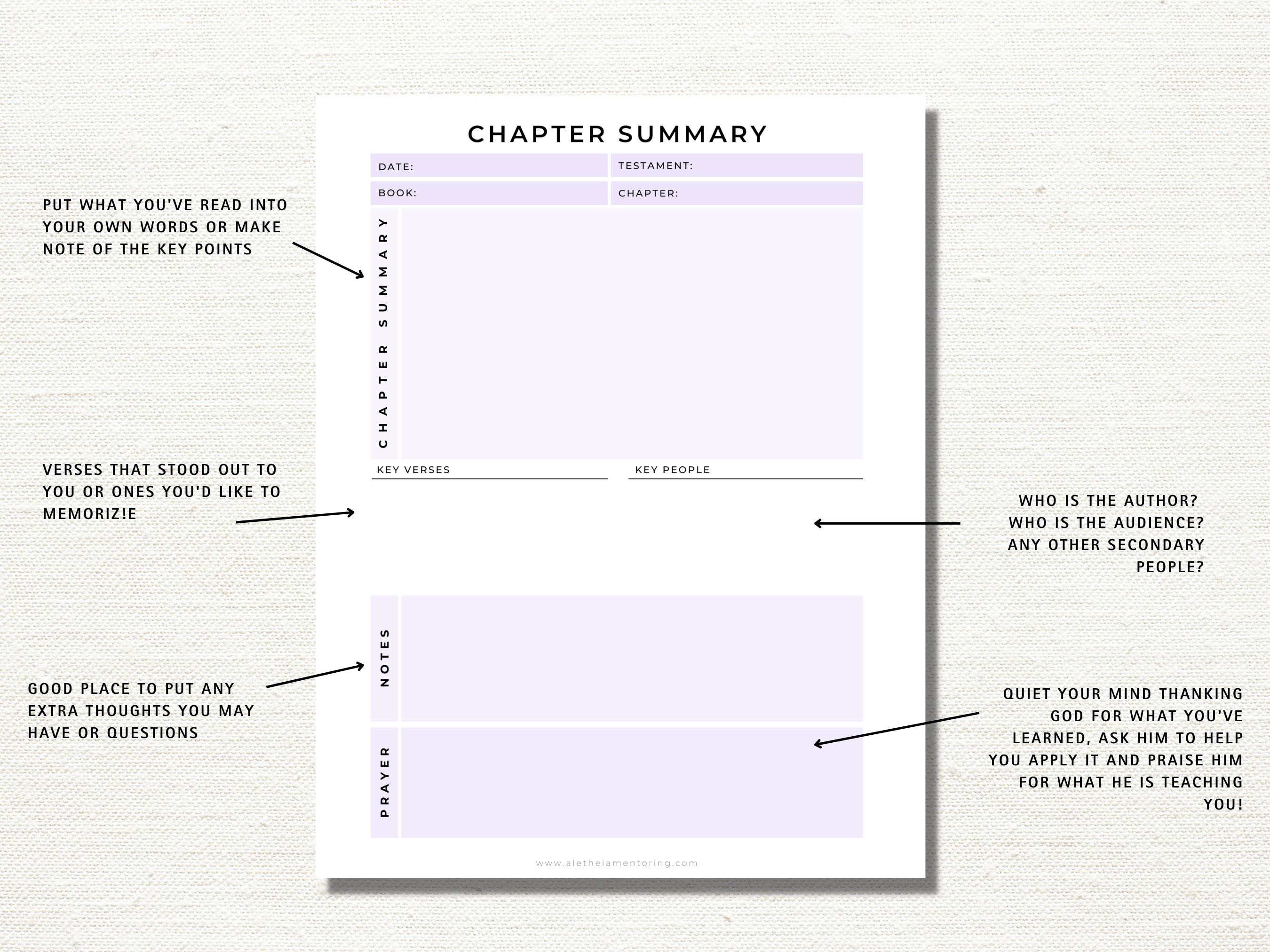 Bible Chapter Summary Printable Template, Bible Study Notes, Christian ...