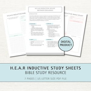 HEAR Inductive Bible Study Worksheets, Christian Printable Scripture Study, Bible Journal Notes, Bible Worksheets, Christian Guided Template