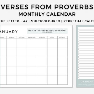 Proverbs Scripture Quote Printable Monthly Calendar, Bible Verse ...