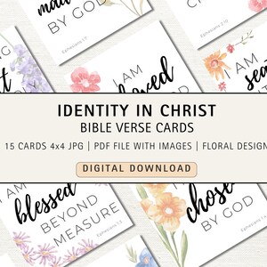 Identity in Christ Floral Bible Verse Memory Cards: Christian Affirmations (Printable PDF Download