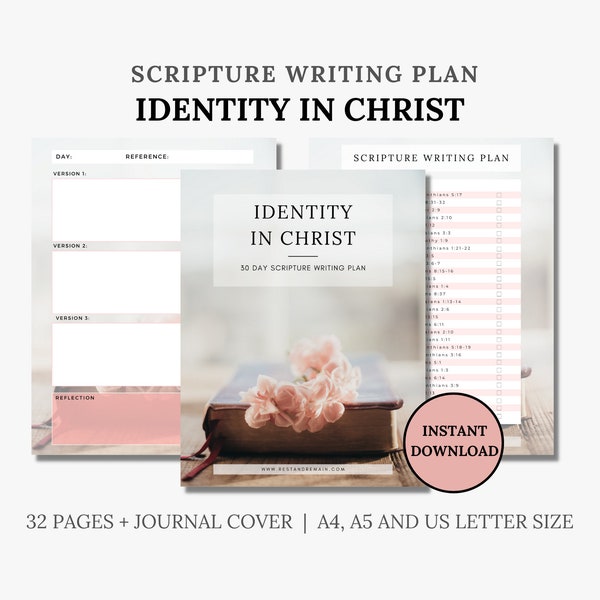 Identity in Christ Scripture Writing Plan Printable, Who I Am In Christ, Bible Study Journal, Scripture Memory Verse, Digital Devotional