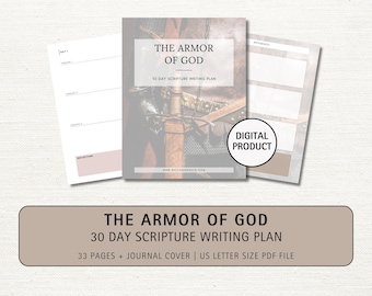 Armor of God Scripture Writing Printable, 30-Day Bible Study Plan, Faith Journal, Bible Verse Memory, Daily Devotion, Christian Printable