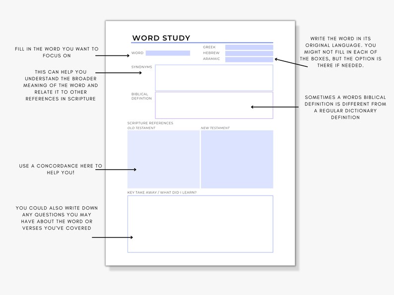 Bible Word Study Printable Bible Study Binder Worksheet - Etsy