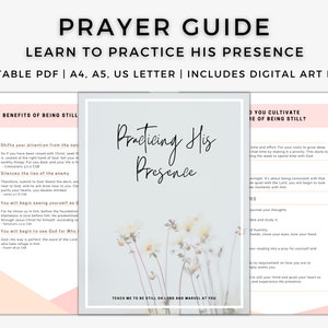 Practicing His Presence Prayer Guide Printable, Prayer Journal, The Lord's Prayer Digital Art Print, Christian Growth, Quiet time with God