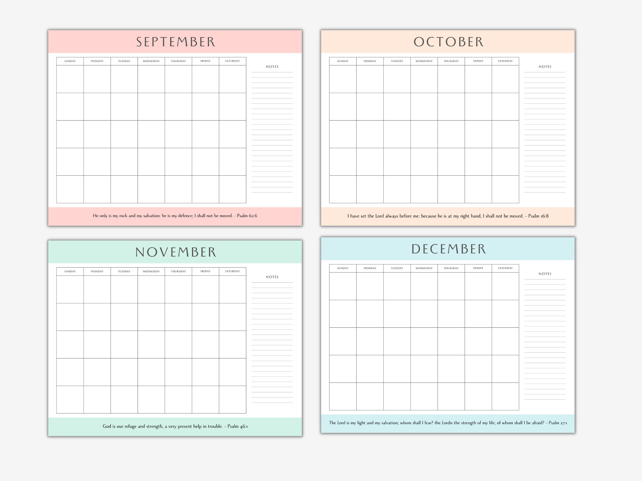 Psalm KJV Bible Verse Printable Faith Monthly Calendar, Scripture ...
