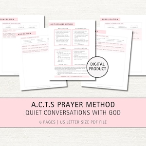 ACTS Prayer Method Printable, Christian Prayer Journal, Bible Study, Daily Faith Devotional