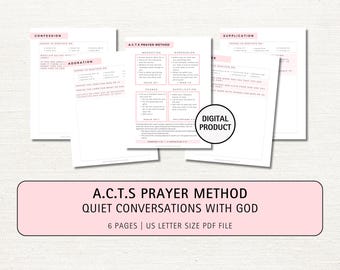 ACTS Prayer Method Printable, Christian Prayer Journal, Bible Study, Daily Faith Devotional