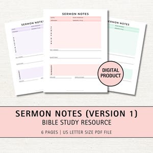 Sermon Summary Notes Printable Template, Sunday Sermon Church Notes, Christian Printable, Faith Based Guide, Bible Study