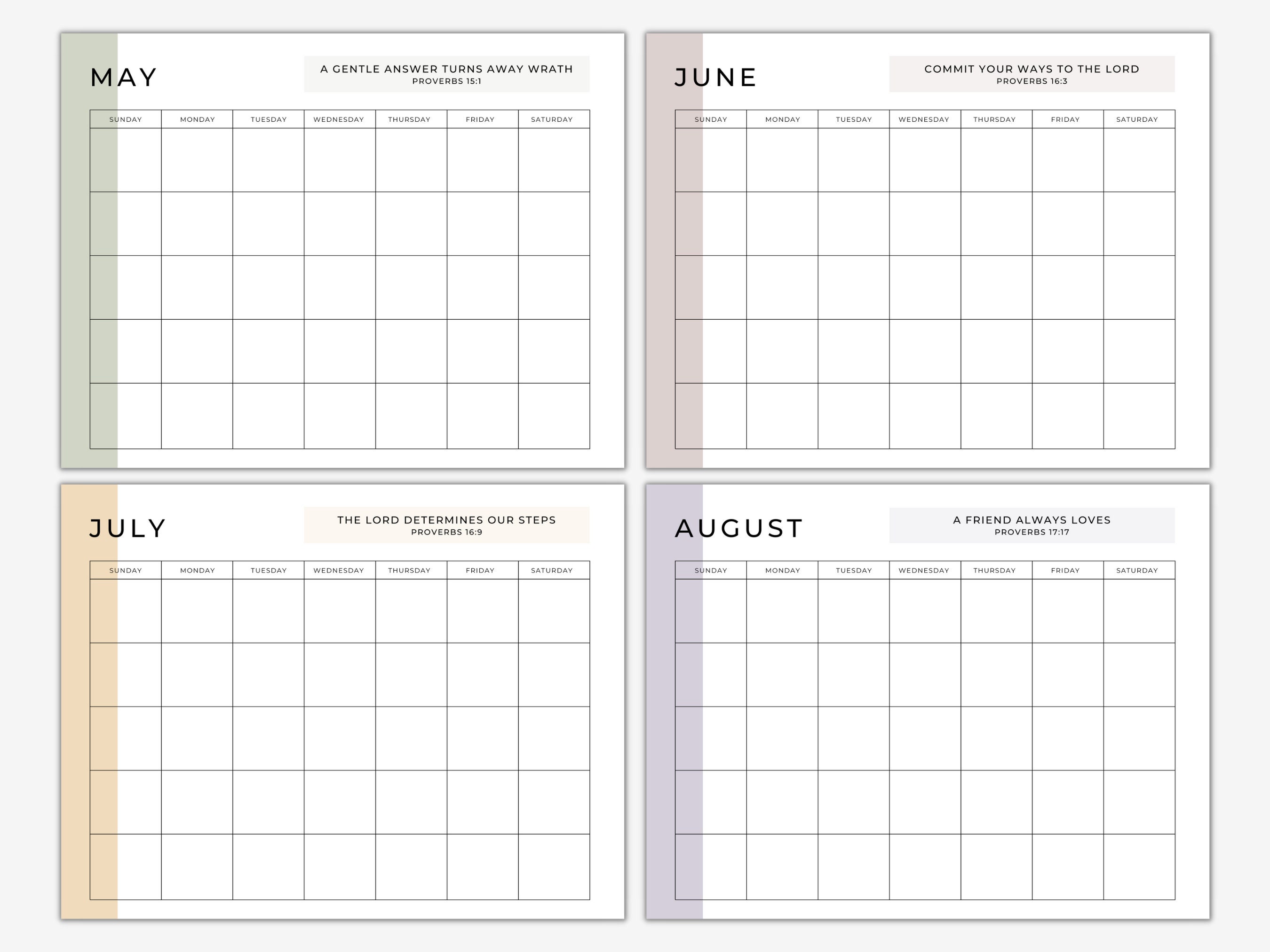 Proverbs Scripture Quote Printable Monthly Calendar, Bible Verse ...