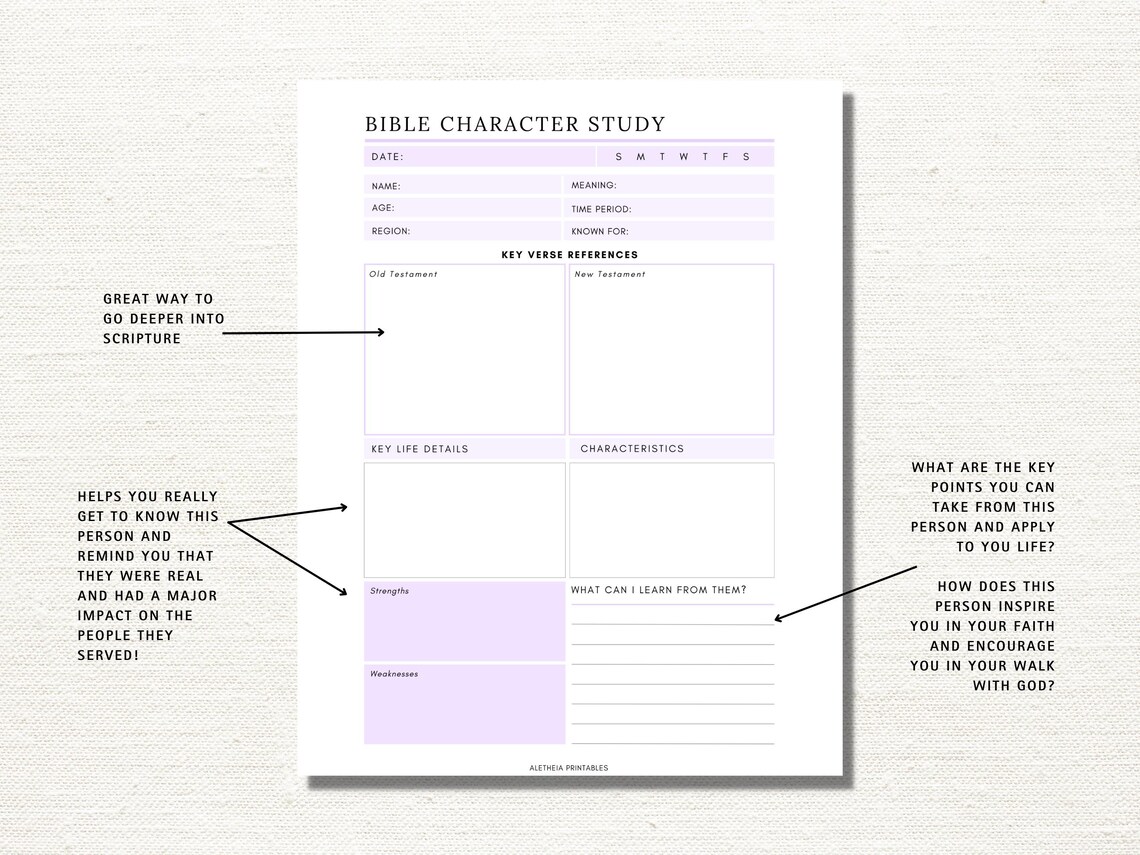 Bible Character Study Printable: Christian Study Notes (digital ...