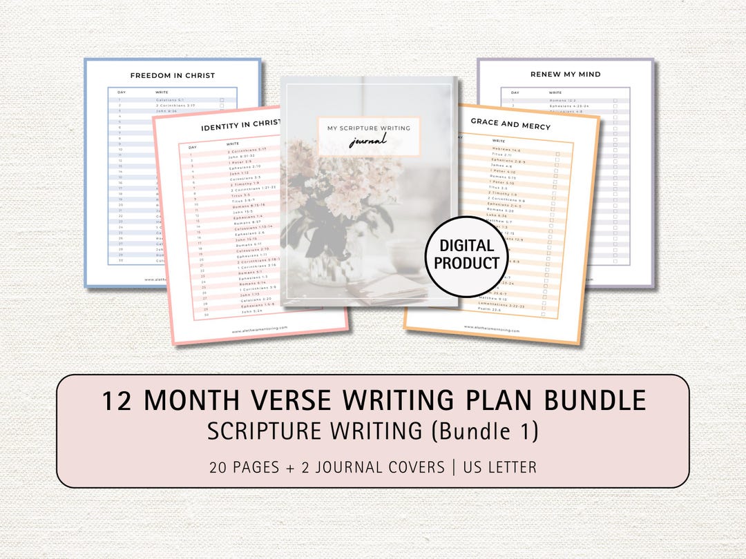 12 Month Scripture Writing Plan Bundle One: Bible Study Journal ...