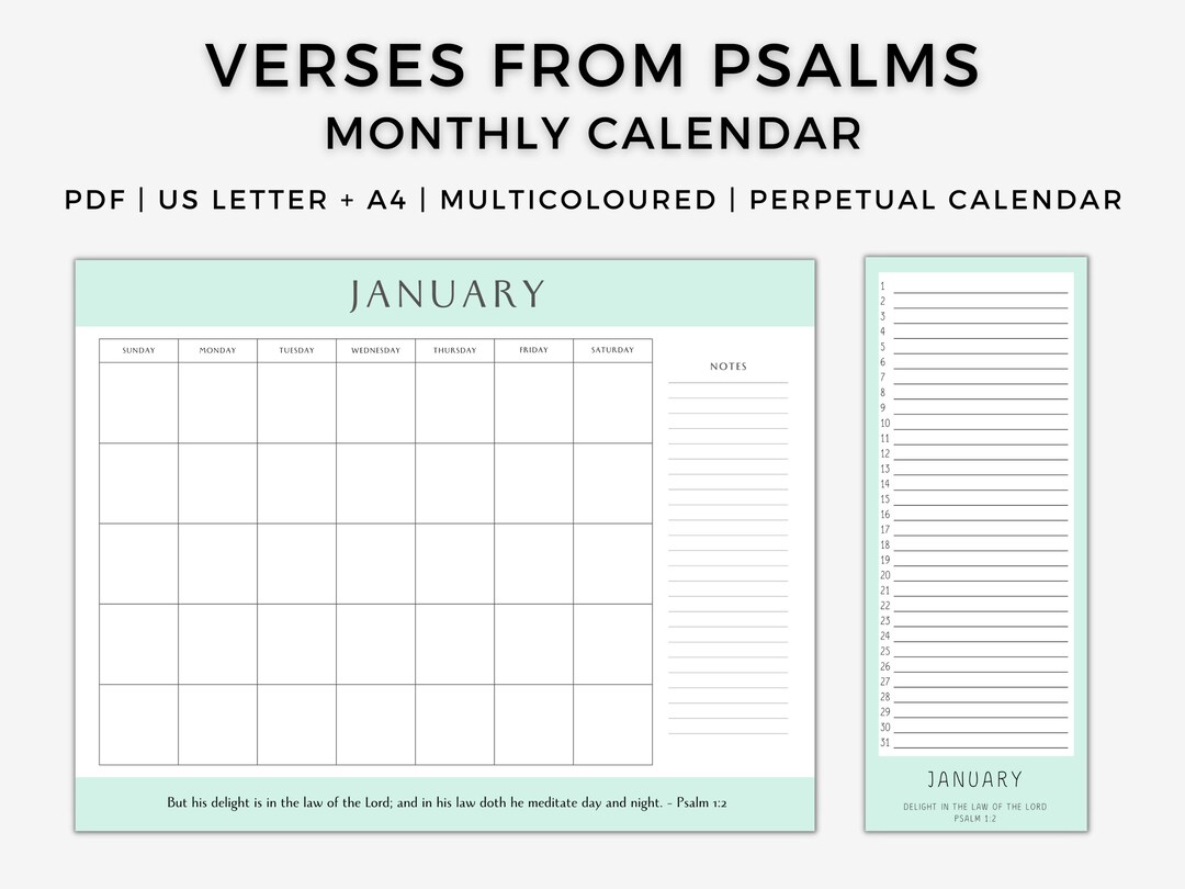 Psalm KJV Bible Verse Printable Faith Monthly Calendar, Scripture ...