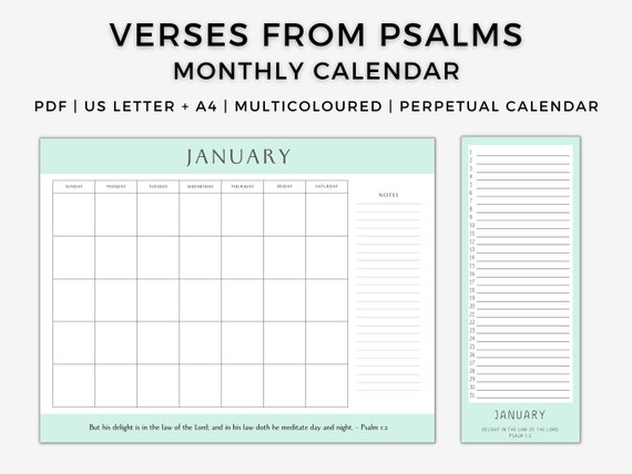 Psalm KJV Bible Verse Printable Faith Monthly Calendar - Etsy