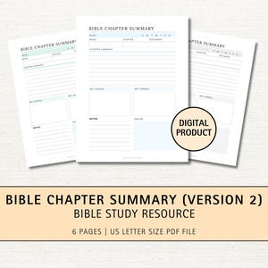 Bible Chapter Summary Printable Template, Bible Study Notes, Christian Faith Growth