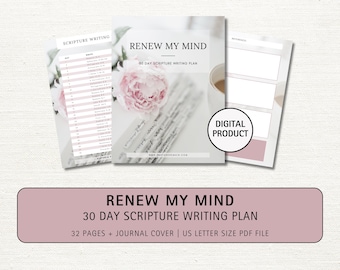 Renew My Mind Scripture Writing Plan Printable, Scripture Memory Verse Journal, Bible Study Template, Daily Devotion, Christian Printable